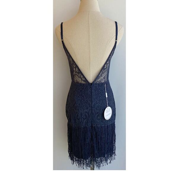 NWT Two Sisters The Label SHIMMY Mini DRESS STEEL BLUE Tassel Hem V Neck US 2 XS - Picture 4 of 8